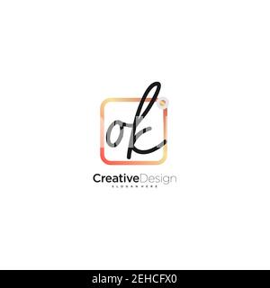 OK Initial Letter handwriting logo hand drawn colorful box vector, logo for beauty, cosmetics, wedding, fashion and business, and other Stock Vector