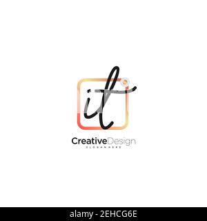 IT Initial Letter handwriting logo hand drawn colorful box vector, logo for beauty, cosmetics, wedding, fashion and business, and other Stock Vector