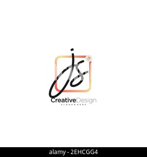 JS Initial Letter handwriting logo hand drawn colorful box vector, logo for beauty, cosmetics, wedding, fashion and business, and other Stock Vector