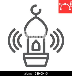 Adhan call line icon, ramadan and religion, mosque sign, vector ...