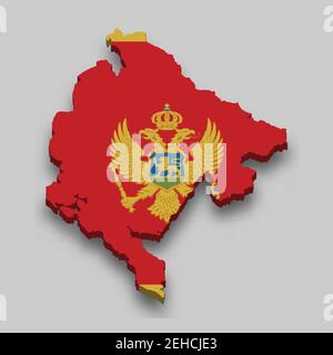 3d isometric Map of Montenegro with national flag. Vector Illustration. Stock Vector