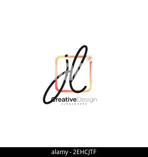 JL Initial Letter handwriting logo hand drawn colorful box vector, logo for beauty, cosmetics, wedding, fashion and business, and other Stock Vector