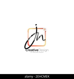 JN Initial Letter handwriting logo hand drawn colorful box vector, logo for beauty, cosmetics, wedding, fashion and business, and other Stock Vector