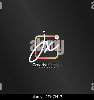 JX Initial Letter handwriting logo hand drawn colorful box vector, logo for beauty, cosmetics, wedding, fashion and business, and other Stock Vector