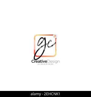 GC Initial Letter handwriting logo hand drawn colorful box vector, logo for beauty, cosmetics, wedding, fashion and business, and other Stock Vector