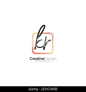KR Initial Letter handwriting logo hand drawn colorful box vector, logo for beauty, cosmetics, wedding, fashion and business, and other Stock Vector