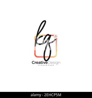 KQ Initial Letter handwriting logo hand drawn colorful box vector, logo for beauty, cosmetics, wedding, fashion and business, and other Stock Vector