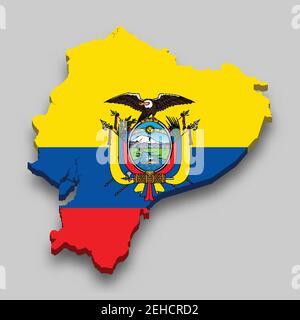 3d isometric Map of Ecuador with national flag. Vector Illustration. Stock Vector