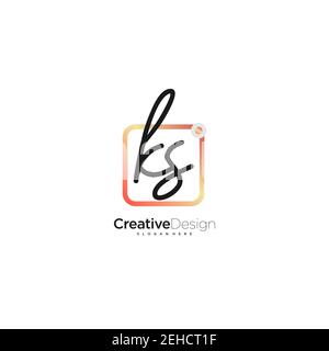 KS Initial Letter handwriting logo hand drawn colorful box vector, logo for beauty, cosmetics, wedding, fashion and business, and other Stock Vector