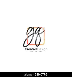 GQ Initial Letter handwriting logo hand drawn colorful box vector, logo for beauty, cosmetics, wedding, fashion and business, and other Stock Vector