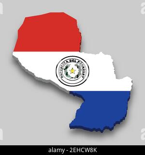 3d isometric Map of Paraguay with national flag. Vector Illustration. Stock Vector