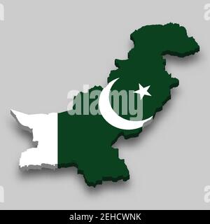 3d isometric Map of Pakistan with national flag. Vector Illustration. Stock Vector