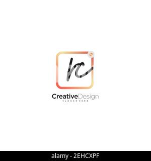 RC Initial Letter handwriting logo hand drawn colorful box vector, logo for beauty, cosmetics, wedding, fashion and business, and other Stock Vector