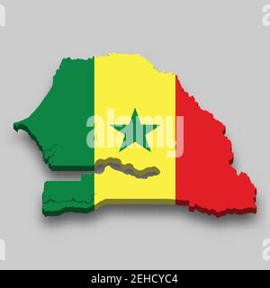 3d isometric Map of Senegal with national flag. Vector Illustration. Stock Vector