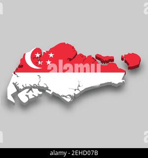 3d isometric Map of Singapore with national flag. Vector Illustration. Stock Vector