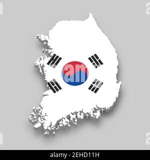 3d isometric Map of South Korea with national flag. Vector Illustration. Stock Vector