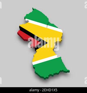 3d isometric Map of Guyana with national flag. Vector Illustration. Stock Vector