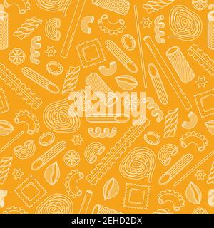 The vector seamless pattern with different types of italian pasta. Line art. Stock Vector