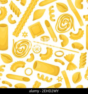 The vector seamless pattern with different types of italian pasta. Stock Vector