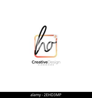 HO Initial Letter handwriting logo hand drawn colorful box vector, logo for beauty, cosmetics, wedding, fashion and business, and other Stock Vector