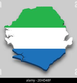 3d isometric Map of Sierra Leone with national flag. Vector Illustration. Stock Vector