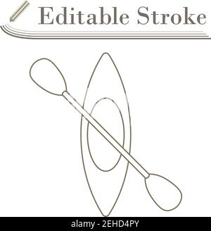 Icon Of Kayak And Paddle. Editable Stroke Simple Design. Vector Illustration. Stock Vector