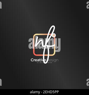 NF Initial Letter handwriting logo hand drawn colorful box vector, logo for beauty, cosmetics, wedding, fashion and business, and other Stock Vector