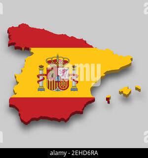 3d isometric Map of Spain with national flag. Vector Illustration. Stock Vector