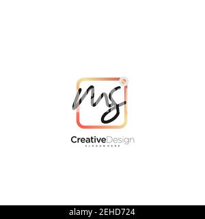 MS Initial Letter handwriting logo hand drawn colorful box vector, logo for beauty, cosmetics, wedding, fashion and business, and other Stock Vector