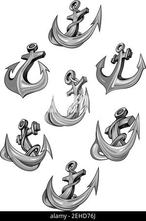 Nautical Emblem of Anchor and Marine Ropes isolated on white. Vector ...