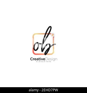 OB Initial Letter handwriting logo hand drawn colorful box vector, logo for beauty, cosmetics, wedding, fashion and business, and other Stock Vector