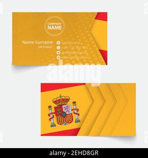 Spain Flag Business Card, standard size (90x50 mm) business card template with bleed under the clipping mask. Stock Vector