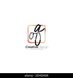 OQ Initial Letter handwriting logo hand drawn colorful box vector, logo for beauty, cosmetics, wedding, fashion and business, and other Stock Vector