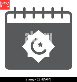 Ramadan calendar glyph icon, happy ramadan and religion, islamic calendar vector icon, vector graphics, editable stroke solid sign, eps 10. Stock Vector