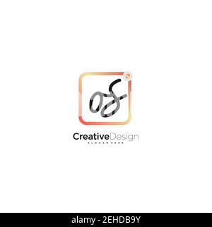 OS Initial Letter handwriting logo hand drawn colorful box vector, logo for beauty, cosmetics, wedding, fashion and business, and other Stock Vector