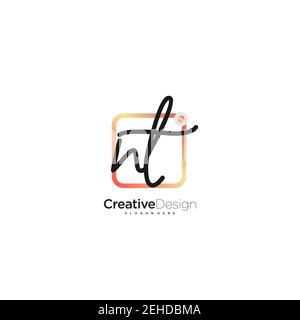 NT Initial Letter handwriting logo hand drawn colorful box vector, logo for beauty, cosmetics, wedding, fashion and business, and other Stock Vector