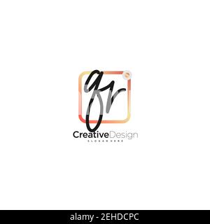 QR Initial Letter handwriting logo hand drawn colorful box vector, logo for beauty, cosmetics, wedding, fashion and business, and other Stock Vector