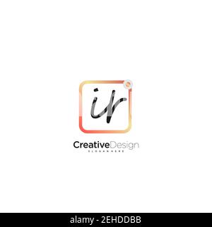 IR Initial Letter handwriting logo hand drawn colorful box vector, logo for beauty, cosmetics, wedding, fashion and business, and other Stock Vector