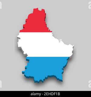 3d isometric Map of Luxembourg with national flag. Vector Illustration. Stock Vector