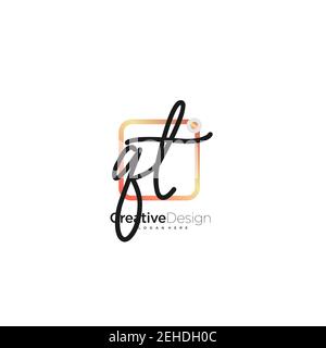 QT Initial Letter handwriting logo hand drawn colorful box vector, logo for beauty, cosmetics, wedding, fashion and business, and other Stock Vector