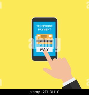 money transaction on mobile banking app,  hand holding mobile for on line business concept. vector illustration Stock Vector