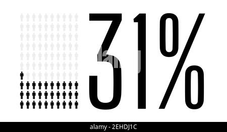 Thirty one percent people graphic, 31 percentage diagram. Vector people icon chart design for web ui design. Flat vector illustration black and grey o Stock Vector