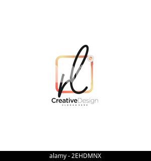 RL Initial Letter handwriting logo hand drawn colorful box vector, logo for beauty, cosmetics, wedding, fashion and business, and other Stock Vector