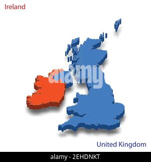 3d isometric map Ireland and United Kingdom relations vector illustration Stock Vector