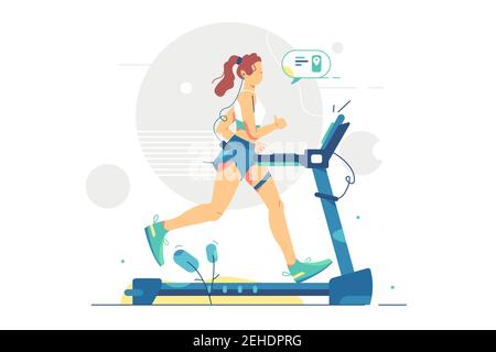 Woman in gym train on treadmill Stock Vector