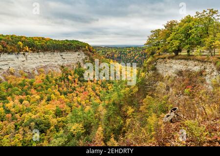 Great Bend and gorge at Letchworth State Park, Wyoming County, New York Stock Photo