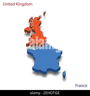 3d isometric map United Kingdom and France relations vector illustration Stock Vector