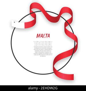 Waving ribbon flag of Malta on circle frame. Template for independence day poster design Stock Vector