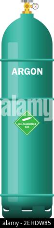 green gas cylinder containing argon isolated on white background. vector illustration Stock Vector