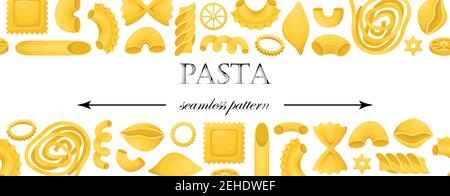 The vector seamless pattern with different types of italian pasta. Stock Vector